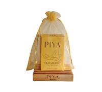 Piya Turmeric Glow Bar Soap With Wooden Soap Dish - Natural Brightening Face & Body Cleanser for Glowing Skin