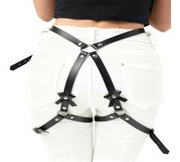 PIYAEIE Dark Queen Halloween Costume, Gothic Punk Hip Harness - Black Leather Bondage Set with Thigh Straps for Women, BDSM Fetish Wear & Party Gear