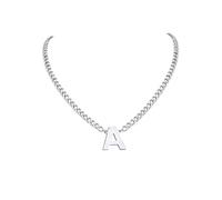 PIYIZ 18+2 Inch Initial Letter Pendant Necklace for Men Women, 18K Gold Plated Stainless Steel Capital A-Z Alphabet Name Necklaces 4.5mm Cuban Link Chain with Initial - Send Gift Box, M, Stainless