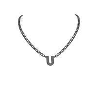 PIYIZ 18+2 Inch Initial Letter Pendant Necklace for Men Women, 18K Gold Plated Stainless Steel Capital A-Z Alphabet Name Necklaces 4.5mm Cuban Link Chain with Initial - Send Gift Box, M, Stainless