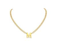 PIYIZ 18+2 Inch Initial Letter Pendant Necklace for Men Women, 18K Gold Plated Stainless Steel Capital A-Z Alphabet Name Necklaces 4.5mm Cuban Link Chain with Initial - Send Gift Box, M, Stainless
