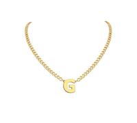 PIYIZ 18+2 Inch Initial Letter Pendant Necklace for Men Women, 18K Gold Plated Stainless Steel Capital A-Z Alphabet Name Necklaces 4.5mm Cuban Link Chain with Initial - Send Gift Box, M, Stainless