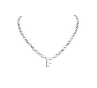 PIYIZ 18+2 Inch Initial Letter Pendant Necklace for Men Women, 18K Gold Plated Stainless Steel Capital A-Z Alphabet Name Necklaces 4.5mm Cuban Link Chain with Initial - Send Gift Box, M, Stainless
