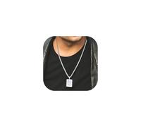 PIYIZ Black Initial Necklace for Men, Stainless Steel Box Chain Square Letter Pendant Personalized Dog Tag Necklaces American Flag Necklaces 24", M, Stainless Steel, No Gemstone