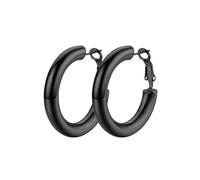 PIYIZ Classic Hoop Earrings for Women Stainless Steel/18K Gold Plated/Black Earrings, Chunky Hoops Earrings Size 30mm/40mm/60mm/80mm, M, Stainless Steel Black metal, No Gemstone