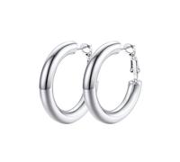 PIYIZ Classic Hoop Earrings for Women Stainless Steel/18K Gold Plated/Black Earrings, Chunky Hoops Earrings Size 30mm/40mm/60mm/80mm, M, Stainless Steel, No Gemstone