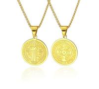 PIYIZ Men Religious Jewelry Stainless Steel/Black Metal/18K Gold Plated 22 Inch Box Rope Chain Nail Cross Pendant/Virgin Mary Medal/St. Benedict/St. Christopher Necklaces for Christmas Birthday