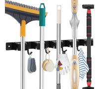 Piyl Mop and Broom Holder Wall Mount - 5 Racks and 4 Hooks Broom Hanger Mop Organizer Storage Tool Racks Stainless Steel Heavy Duty Utility Hooks for Home Kitchen Garden Laundry Garage Closet