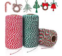 Piyo Pack 3 Christmas Jute Twine 2mm Strong Cotton String Coloured Red Green Thick Rope for Bakers Art Crafts Butchers Kitchen Gift Wrapping (3 Colors)