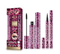 PIYO Pink Leopard 2 in 1 Mascara and Eyeliner Set Waterproof 4D Lengthening Volumizing Mascara with Intense Black Liquid Eyeliner Smudge Proof Long Lasting Eye Makeup Kit