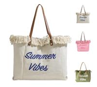 Piyo Women’s Tote Bag 25L Large Capacity Fringe Summer Vibes Handbag Embroidery Versatile Single Shoulder Bag for Shopping Travel Beach (White)
