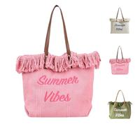 Piyo Women’s Tote Bag 25L Large Capacity Fringe Summer Vibes Handbag Embroidery Versatile Single Shoulder Bag for Shopping Travel Beach (Pink)