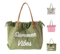 Piyo Women’s Tote Bag 25L Large Capacity Fringe Summer Vibes Handbag Embroidery Versatile Single Shoulder Bag for Shopping Travel Beach (Green)