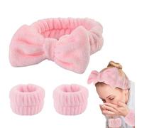 PiyuBind 1 Set Spa Headband Wrist Washband Face Wash Set, Include 1 Microfiber Headband and 2 Wrist Washband for Women Girls Prevent Liquids from Spilling Down Your Arms (Pink, Free)