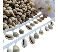 PIYUCRAFTS 1.25 Inch Cowrie Shell Trim - Natural Seashell Lace with Beads on White Base for Dresses, Bags, Blouses, Jewelry & Home Décor - Boho Style - by The Yard (1, 3, 6 Yards) (3)