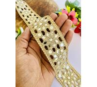PIYUCRAFTS Gold Floral Mirror Trim with Zari Work - Decorative Indian Border Lace for Sarees, Dresses, Curtains & DIY Crafts - Available in 1, 3, 6 Yards (1)