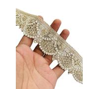 PIYUCRAFTS Scallop Zircon Pearl Embellished Lace Trim - 2 Inch Wide Designer Golden Border for Sarees, Lehengas, Dupattas, Dresses, Event Decor | Available in 1, 3, 6 Yard (1)