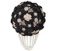 piyulk Handmade Luxury Wedding Bridal Hand Bouquet Silk Rose Throw Artificial Flower Bouquet with Pearl Tassel Rhinestone Bridal Vintage Royal Wedding Bouquet Decoration(Black)