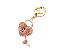 piyulk Lovely heart-shaped lock with key diamond pendant, women's charm keychain pendant, suitable for car keys(Pink)