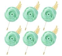 piyulk Silk rose men's corsage set, wedding corsage satin rose groomsmen corsage, suitable for wedding party flower accessories prom set(Shallow Tiffany 6pcs)