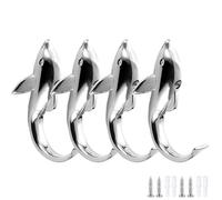 PIYYQNY 4 Pack Dolphin Wall Mounted Hook 3.42 Inch Marine Animals Hook Behind The Door Decorative Wall Hook Bright Silver Zinc Alloy Coat Hook Suitable for Bedroom Living Room Bathroom Kitchen