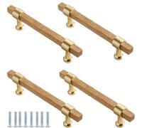PIYYQNY Cupboard Handles 4 Pack Wooden Square Handle Cabinet Knobs Wardrobe Door and Drawer Pulls Suitable for Kitchen Bedroom Dressing Table Bathroom Wardrobe(Ash Wood Hole Center 128mm/5 Inches)