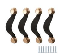 PIYYQNY Drawer Handles&Pulls 4 Pack Leather Drawer Pulls Cabinet Handles Kitchen Cabinet Door Leather Pulls Suitable for Children's Room Wardrobe Door Bathroom Dressing Table(Black 128mm/5 Inches)