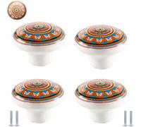 PIYYQNY Drawer Knobs 4 Pack Bohemian Style Ceramic Knobs Hand-Painted Ceramic Pulls Suitable for Bedroom Drawers Cabinets Dressing Tables Furniture Decoration(39mm)