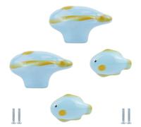 PIYYQNY Drawer Knobs 4 Pack Cartoon Pulls for Children's Rooms Fish-Shaped Ceramic Knobs Suitable for Bathroom Wardrobe Doors Dressing Table Drawers Kitchen Cabinets(Blue 51mm)