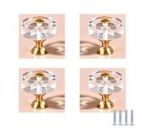 PIYYQNY Furniture Drawer Handles 4 Pack Pure Brass Crystal Glass Knob Round Drawer Pull Suitable for Dressing Table Cabinet Wardrobe Handle(Transparent Single Hole 30mm)