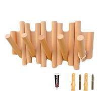 PIYYQNY Hat Rack for Wall Solid Wood Hook Behind The Door Wooden Coat Rack Without Drilling with 5 Hooks Beech Wood Foldable Coat Rack Screw Installation Can Bear 20kg Space Saving(31cm)