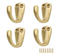 PIYYQNY Wall Hooks Brass Coat Hook Heavy Duty Vintage Pure Copper Hanger Hook Robe Hook Wall Mounted with Screws for Keys Towels Bags Cups Hats(Matt Gold 4 Pack)