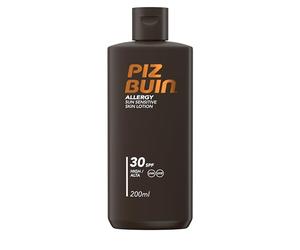 Piz Buin Allergy Sun Sensitive Skin Lotion SPF 30 (200ml), Hypoallergenic Protective Cream with UVA/UVB Filters, Water-Resistant Sunscreen with Calmanelle, Helps Protect Itchy & Sensitive Skin