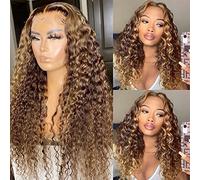 Pizazz 4/27 Highlight Front Wig Human Hair Pre Flaked Bleached Knots 12A 180 Density 13x4 HD Ombre Honey Blonde Deep Wave Human Hair Wigs with Hair
