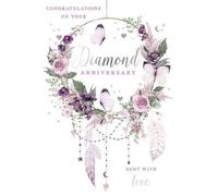 Pizazz Beautiful Diamond Anniversary Congratulations Card From the Range by Nigel Quiney - Dusky Flower Wreath with a Stunning Silver Foil Finish - Greeting Card For Both of You (NQ-HS506)