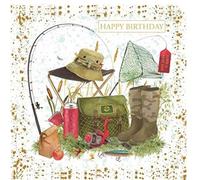 Pizazz for Men Nigel Quiney Artistic Male Birthday Card - Fishing Angling Range - Gold Foil Finish