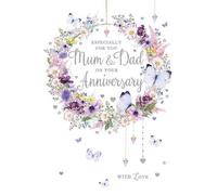 Pizazz Stunning Artistic Anniversary Card From the Range - Mum and Dad - Wreath of Flowers and Charms- Exquisite Foil and Flitter Finish - Greeting Card for Both of You (NQ-DS610)