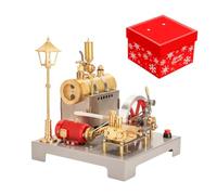 PizazzToy Full Metal Engine Model Kit with Generator and Street Lamp Kit, SE-02 Metal Reversible Horizontal Stationary Steam Engine and Boiler Model Kit with Centrifugal Regulator
