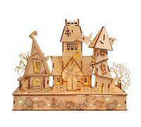 PizazzToy Halloween House 3D Wooden Puzzle Model with LED Lights, DIY Handcrafted Mechanical Jigsaw Puzzle Kit for Adult to Build, for Craft Lovers (147 PCS)