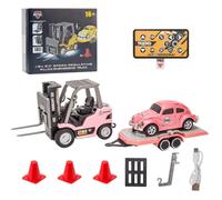 PizazzToy RC Forklift Truck, 1/64 Scale 2.4G Mini Alloy Remote Control Construction Vehicle with Wireless Controller, Cargo Hook & Forks & Pallet & Mini Car, Christmas Birthday Gift for Vehicle Lover
