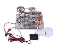 PizazzToy Stirling Engine Model, ENJOMOR Mini Hot Air Stirling Engine External Combustion Engine Generator Model with Voltage Digital Display Meter Bulb