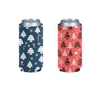Pizding 2 Pack Slim Can Cooler,Christmas Tree Can Cooler Sleeves Blank Fits for 12oz Tall Skinny Cans Beer Beverage Holders/Hugger/Huggie/Insulator for Party Wedding Outside Event Picnic