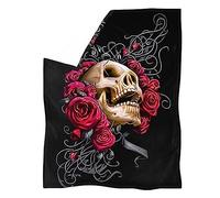 Pizding 51.2 x 59.1 inch Vintage Rose Blanket Halloween Skeleton Pink Rose Gothic Blankets Home Decor For Women Men Thicken Plush Sherpa Throw Blankets Pressure Relief