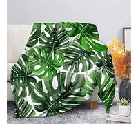Pizding 55.1x70.9inch Throw Blanket, Reversible Brushed Flannel Fleece& Plush Sherpa Blankets Tropical Palm Leaf Print Decorative, Durable, Soft Warm for Women Men Bed Sofa Couch