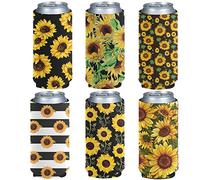 Pizding 6 Pack Durable Standard Beer Can Sleeves, Insulators Drink Cooler Covers Beer Holders for Bottles and Cans to Keep Cold Party Wedding Sports Event Family Picnic Use Yellow Sunflower Series