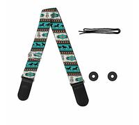Pizding Adjustable Classical Guitar Strap Leather and Polyester Tribal Horse Green Pattern Aztec Style Bass, Electric/Acoustic Guitars Shoulder Strap Belt