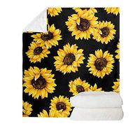 Pizding Bedding Sherpa Bed Blanket Throw 27.6x39.4 inch Size Yellow Sunflower Printed Plush Blanket Fleece Reversible Blanket for Bed Sofa Couch Gift for Women Girls Dogs Cats Pet