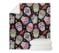 Pizding Bedding Sherpa Throw Blanket - Soft, Cozy Sugar Skull Print Fleece Blankets for Couch, Sofa, Bed, Recliner - XXX-Large 59.1x78.7 inch Home Office Coverlet Photo Props for Women Men
