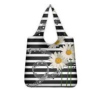 Pizding Black White Stripes Daisy Tote Bag Large Women Casual Shoulder Bag Handbag Watercolor Flower Reusable Multipurpose Heavy Duty Shopping Grocery Bag Sturdy Lightweight for Outdoors