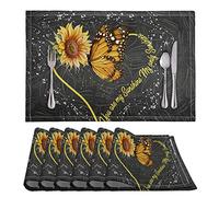 Pizding Bling Love Butterfly Sunflower Print Placemat Heat Resistant Place Mats Table Mats Set of 6 Eco-friendly Outdoor Indoor Placemats for Kitchen Patio Dining Party Table